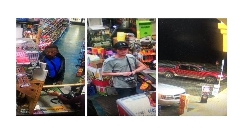 Dante Sanchez Hampton, unknown white male suspect, red truck used in crime