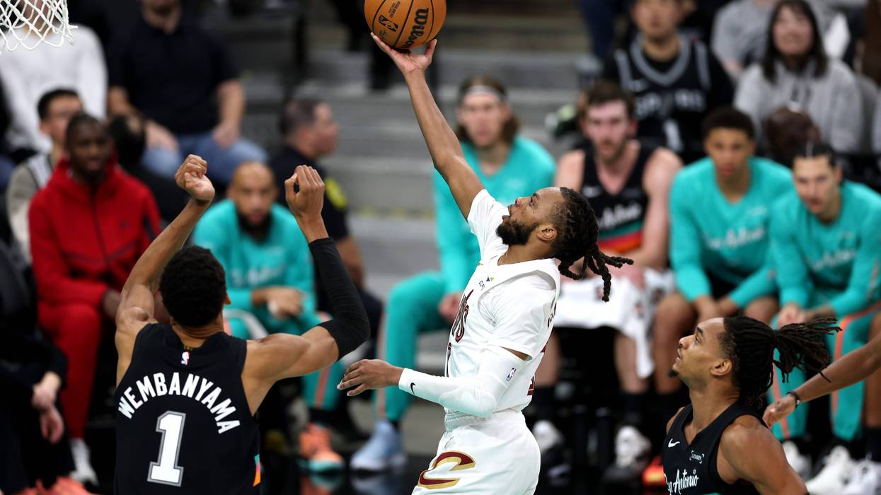 Darius Garland #10 of the Cleveland Cavaliers shoots a layup during the second quarter of the game against the San Antonio Spurs at Frost Bank Center on December 29, 2025 in San Antonio, Texas