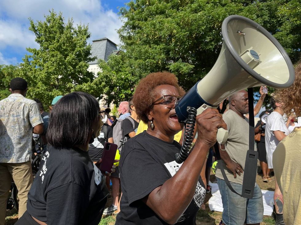 Darlene Formen protested the redevelopment of US Townhomes site and the displacement of its residents, as Philadelphia sheriff