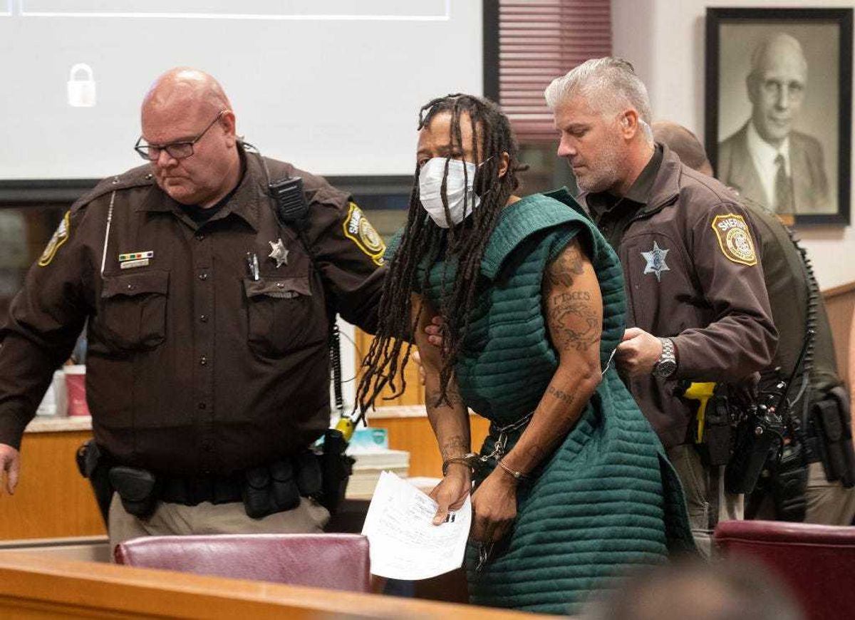 Darrell Brooks (C) appears at Waukesha County Court on November 23, 2021 in Waukesha, Wisconsin.