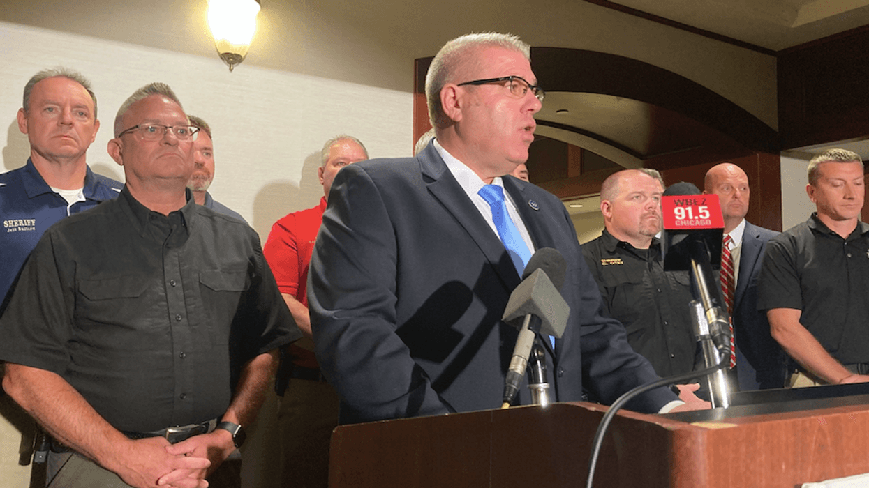 Darren Bailey and sheriffs at lectern