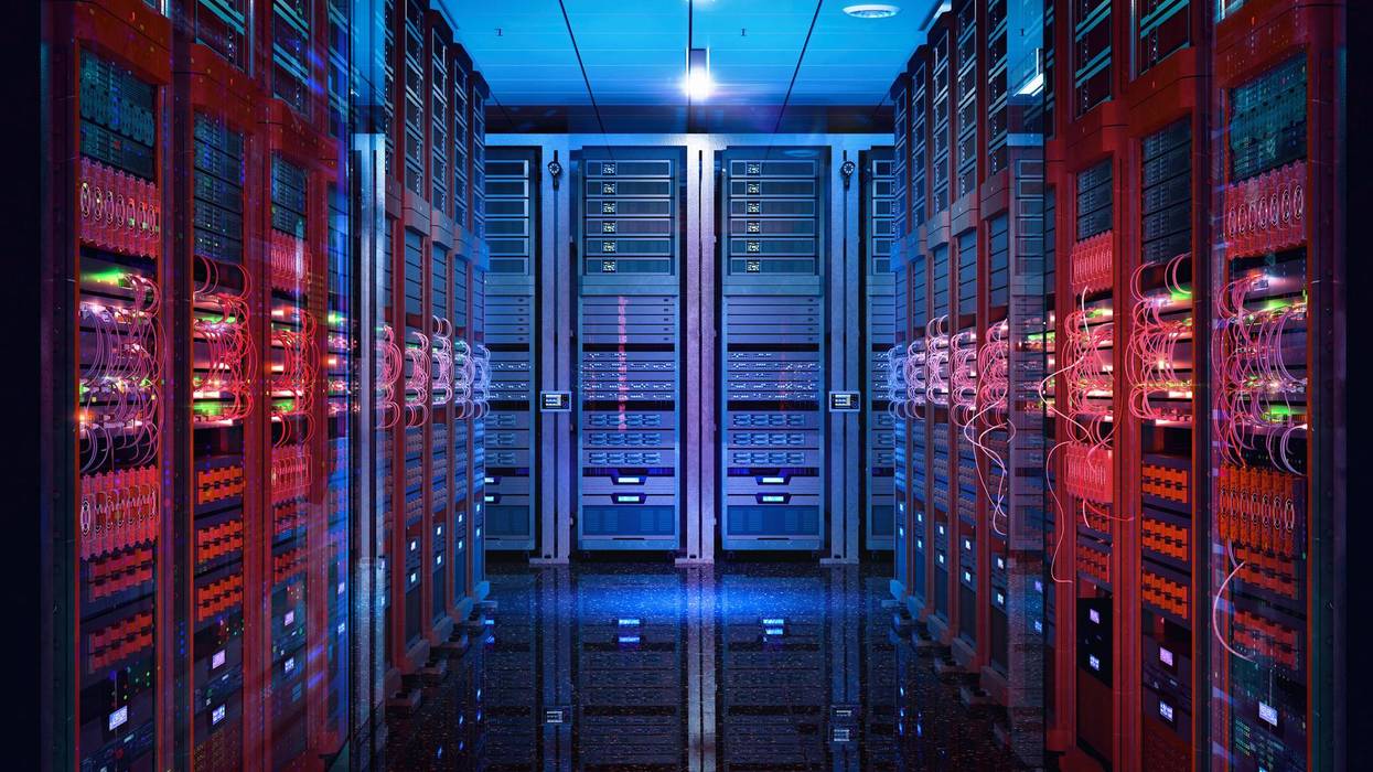 Data center server racks. IT modern hardware server room, data storage center, database information system