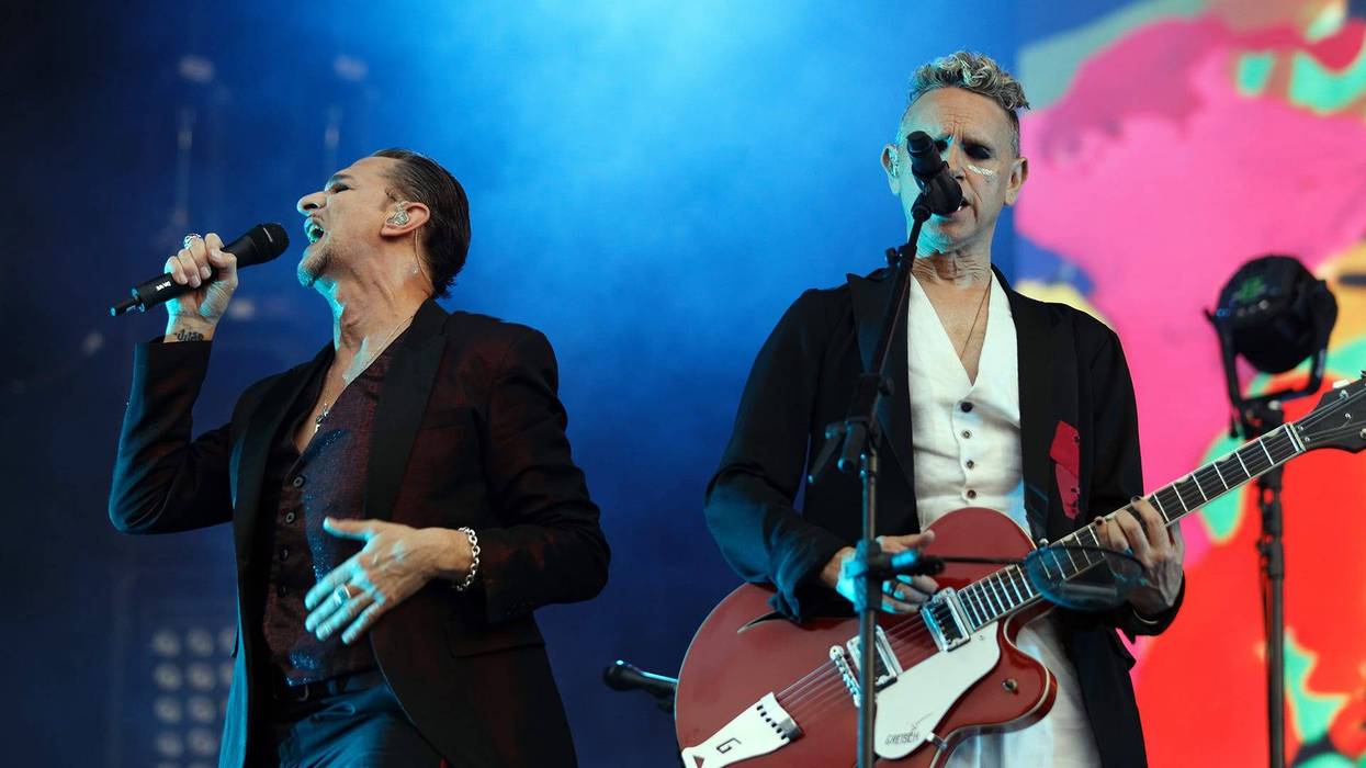Dave Gahan (L) and Martin Gore of Depeche Mode