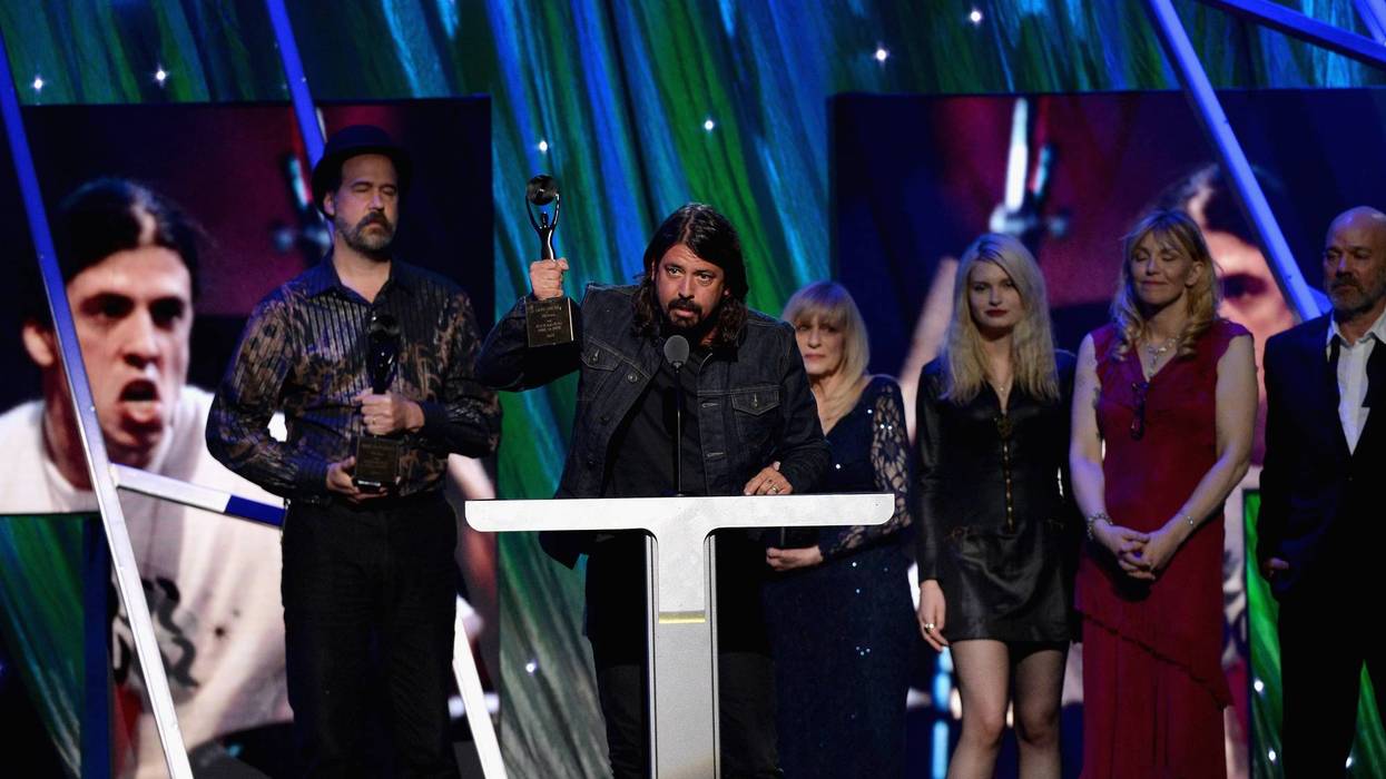 Dave Grohl of Nirvana speaks onstage at the 29th Annual Rock And Roll Hall Of Fame Induction Ceremony at Barclays Center of Brooklyn on April 10, 2014 in New York City.