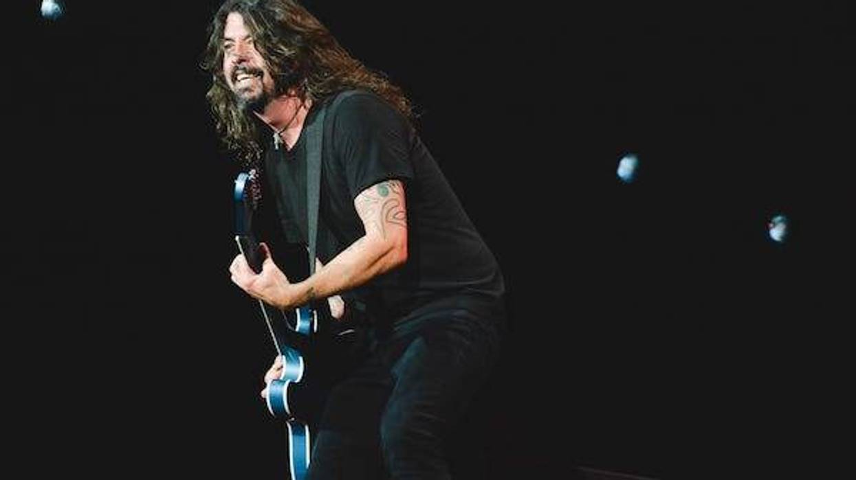 Dave Grohl performing at the Maracanã Stadium in Rio Rio de Janeiro on February 25, 2018