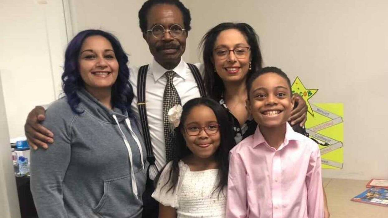 David Balogun (right) with his parents, Henry and Ronya (rear), along with his aunt (left) and cousin (front center).