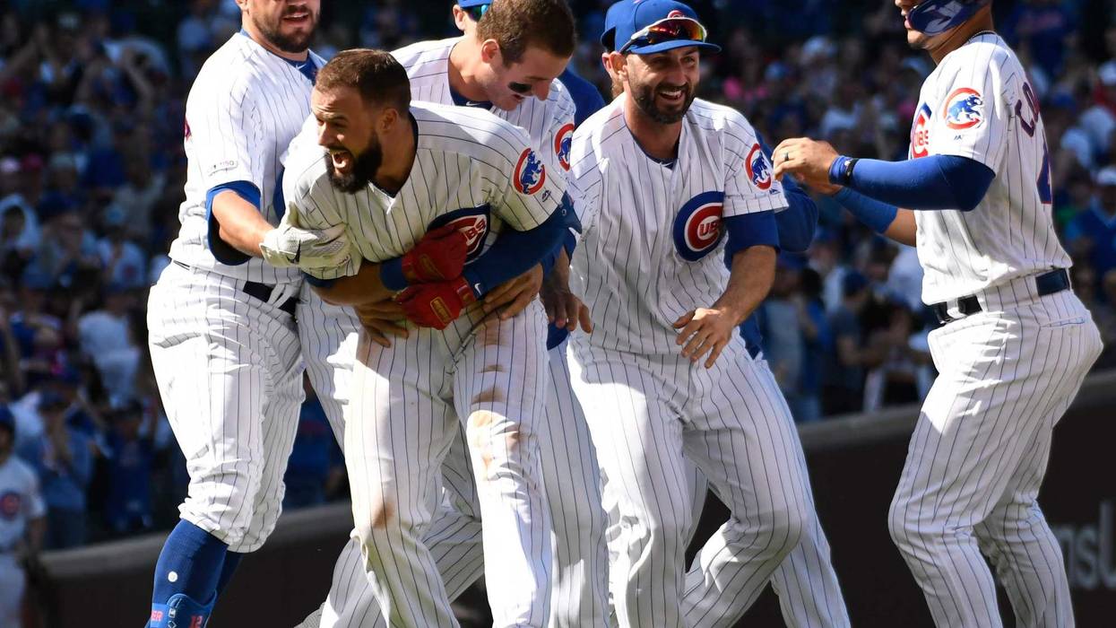 David Bote and the Cubs celebrate.