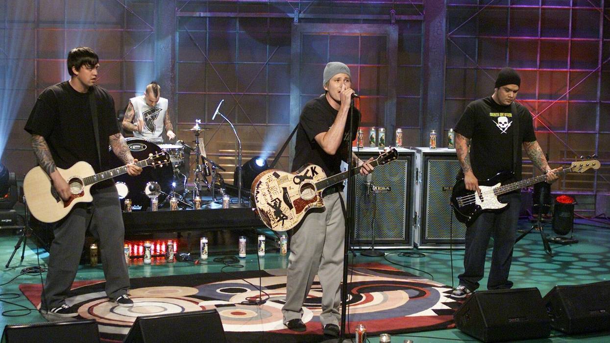 David Kennedy, Travis Barker, Thomas DeLonge, and Anthony Celestino of Box Car Racer