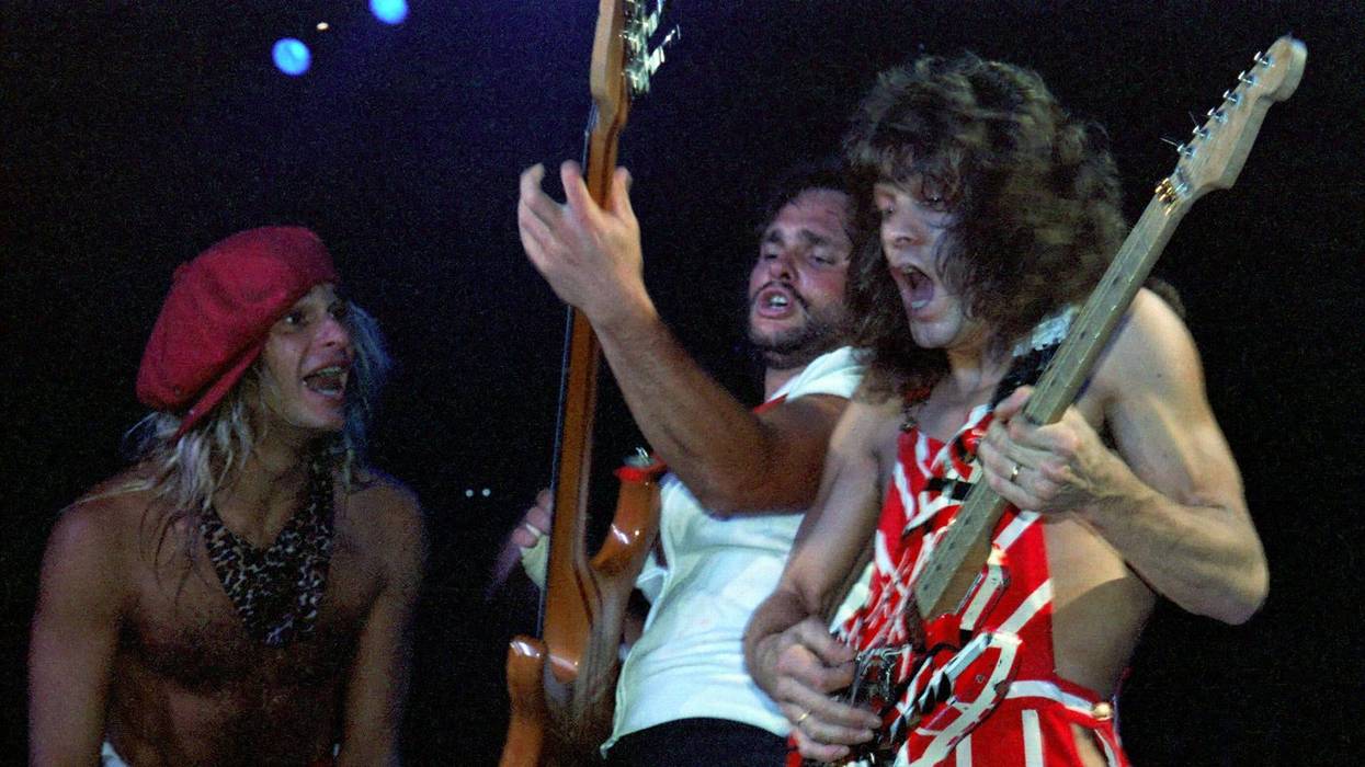David Lee Roth, Michael Anthony and Eddie Van Halen of Van Halen