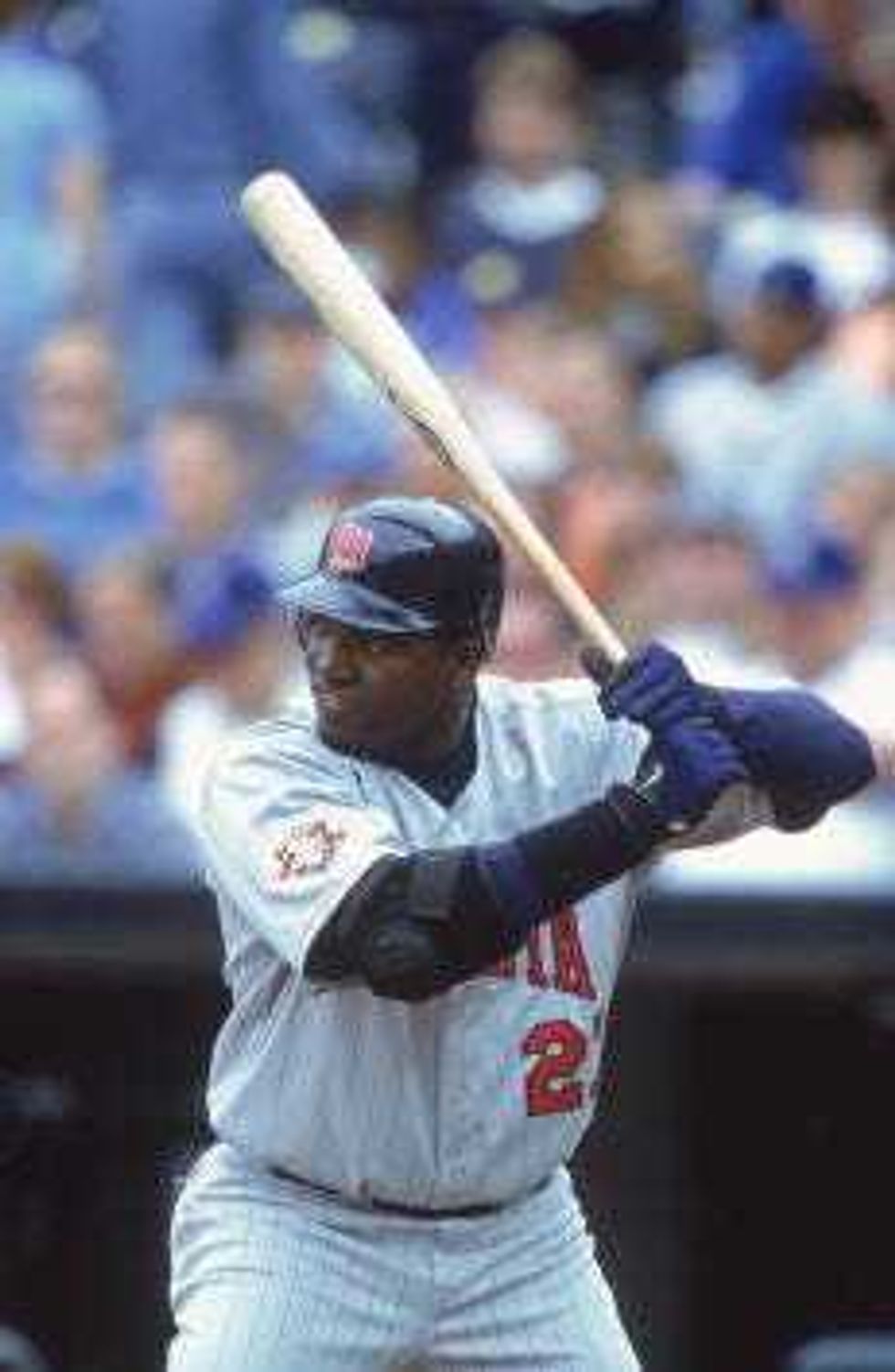 David Ortiz #27 of the Minnesota Twins at bat during the game against the Kansas City Royals at Kauffman Stadium in Kansas City, Missouri. The Twins defeated the Royals 6-2.