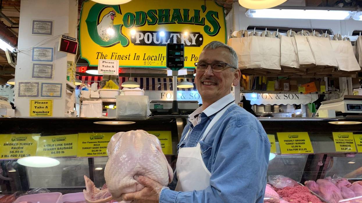 Dean Frankenfield in Reading Terminal Market with turkey
