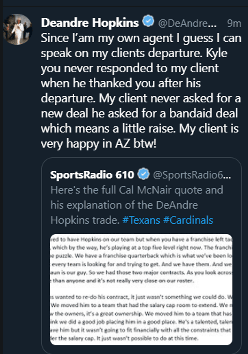 DeAndre Hopkins tweet