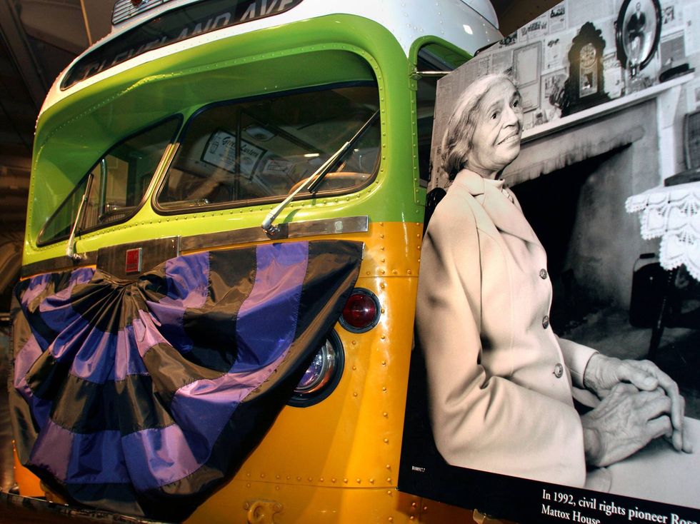 DEARBORN, MI - OCTOBER 25: The bus made famous by civil rights pioneer Rosa Parks sits on display draped with mourning bunting October 25, 2005 at The Henry Ford Museum in Dearborn, Michigan following Rosa Parks