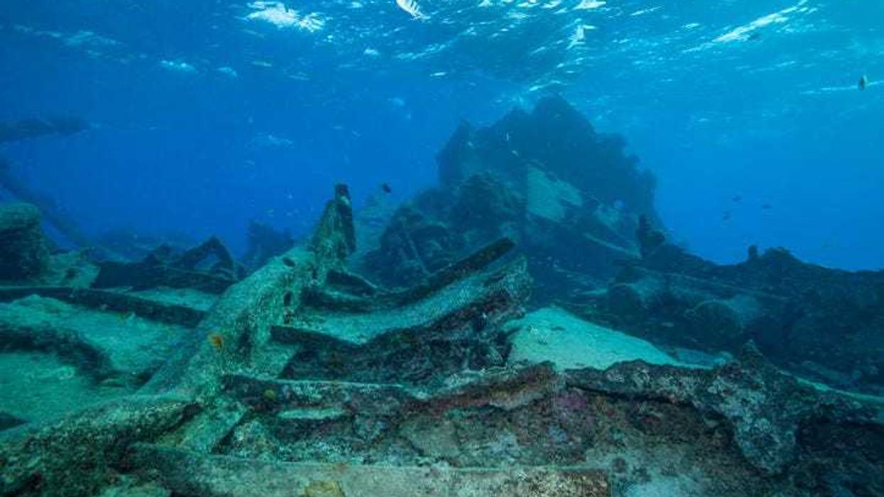 Debris on the ocean floor from a shipwreck.