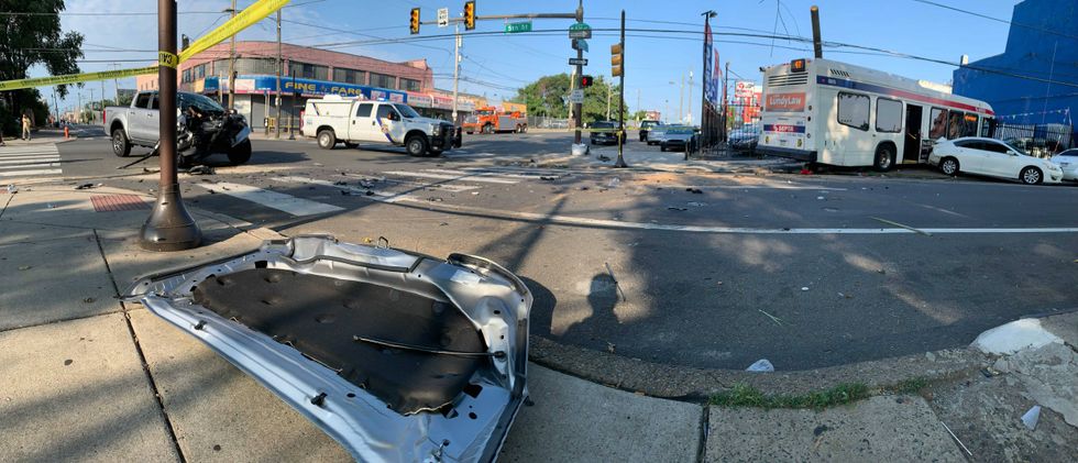 Debris was scattered across the street Friday morning.