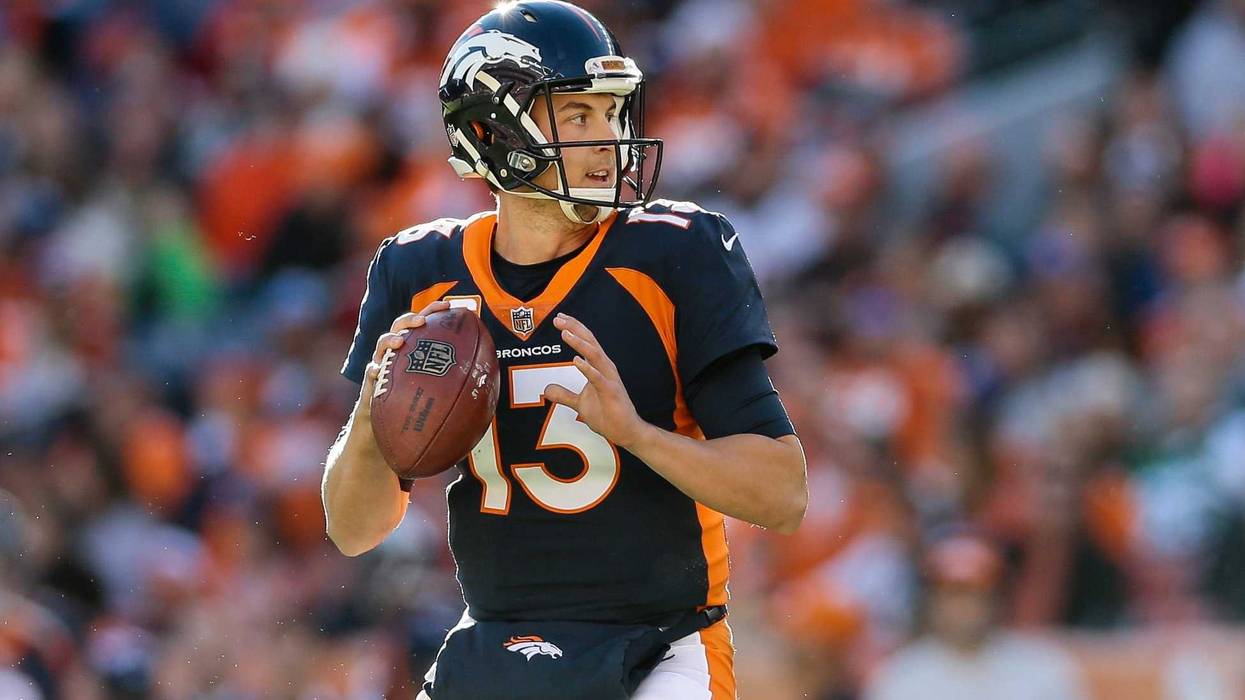 Dec 10, 2017; Denver, CO, USA; Denver Broncos quarterback Trevor Siemian (13) drops back to pass in the first quarter against the New York Jets at Sports Authority Field at Mile High. Mandatory Credit: Isaiah J. Downing-USA TODAY Sports