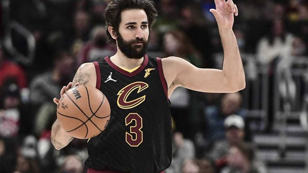 Dec 18, 2021; Milwaukee, Wisconsin, USA; Cleveland Cavaliers guard Ricky Rubio (3) calls a play in the third quarter during the game against the Milwaukee Bucks at Fiserv Forum.