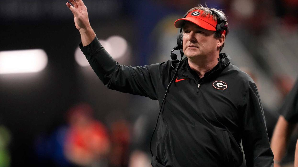 Dec 2, 2023; Atlanta, GA, USA; Georgia Bulldogs head coach Kirby Smart during the first half in the SEC Championship game against the Alabama Crimson Tide at Mercedes-Benz Stadium. Mandatory Credit: Dale Zanine-Imagn Images