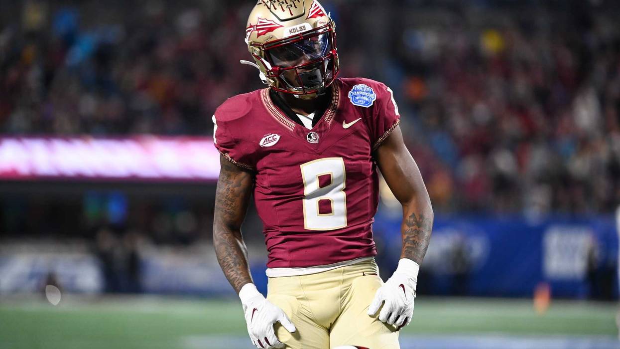 Dec 2, 2023; Charlotte, NC, USA; Florida State Seminoles defensive back Renardo Green (8) reacts after breaking up a pass in the third quarter against the Louisville Cardinals at Bank of America Stadium.