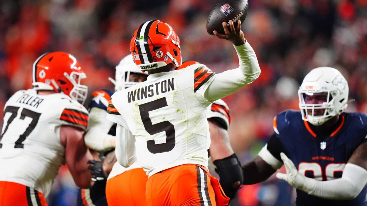 Dec 2, 2024; Denver, Colorado, USA; Cleveland Browns quarterback Jameis Winston (5) passes the ball in the second half against the Denver Broncos at Empower Field at Mile High.