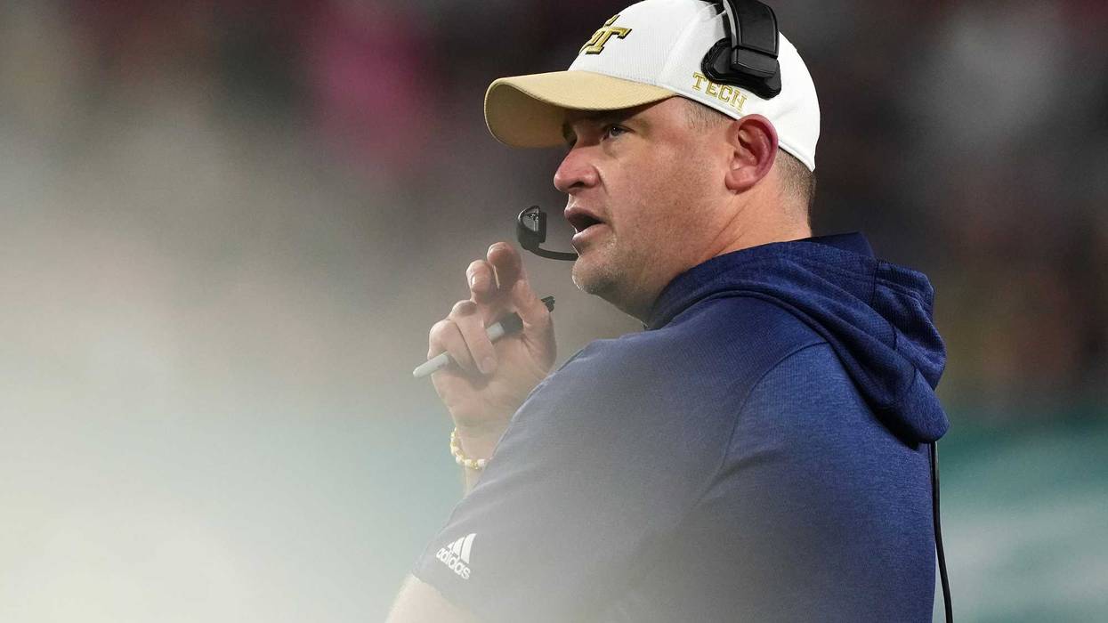 Dec 22, 2023; Tampa, FL, USA; Georgia Tech Yellow Jackets head coach Brent Key looks on during the second half of the Gasparilla Bowl against the UCF Knights at Raymond James Stadium. Mandatory Credit: Jasen Vinlove-USA TODAY Sports