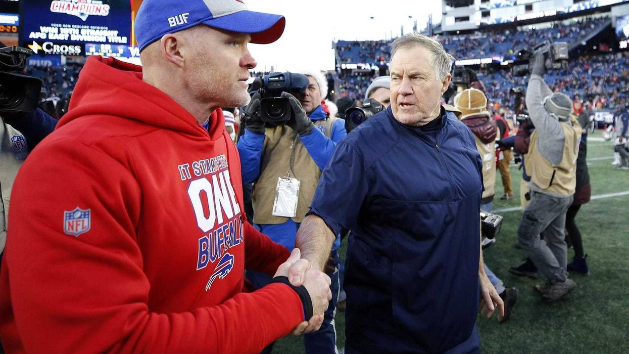 Dec 23, 2018; Foxborough, MA, USA; New England Patriots head coach Bill Belichick shakes hands with Buffalo Bills head coach Sean McDermott after New England's 24-12 win at Gillette Stadium.