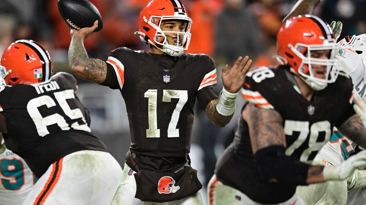 Dec 29, 2024; Cleveland, Ohio, USA; Cleveland Browns quarterback Dorian Thompson-Robinson (17) throws a pass during the second half against the Miami Dolphins at Huntington Bank Field.