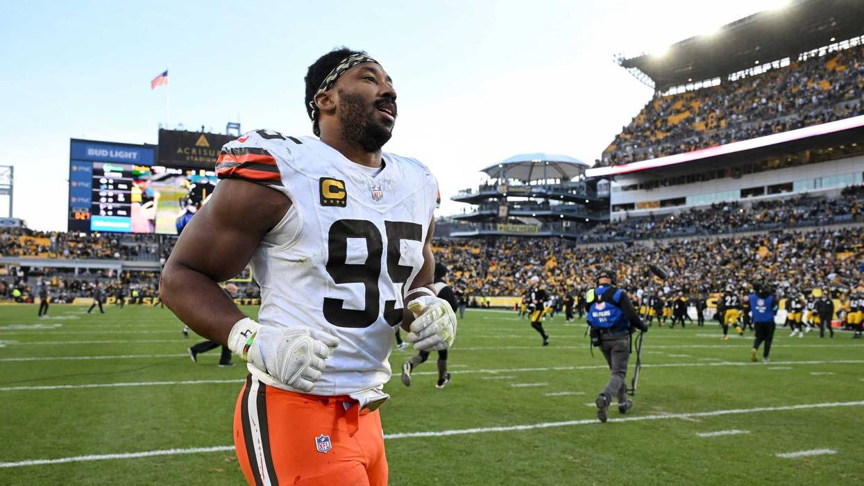 Dec 8, 2024; Pittsburgh, Pennsylvania, USA; Cleveland Browns defensive end Myles Garrett (95) leaves the field following a game against the Pittsburgh Steelers at Acrisure Stadium.