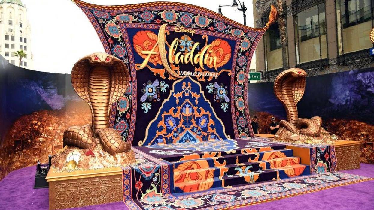 Decorations on the red carpet are seen before the premiere of Disney's "Aladdin" at El Capitan Theatre on May 21, 2019 in Los Angeles, California.