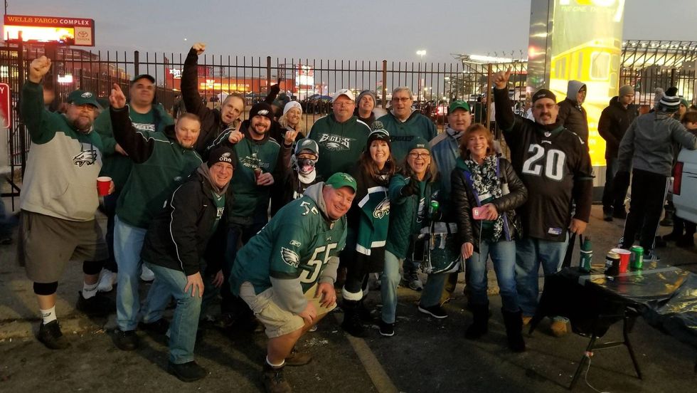 Dee Wright with a group of fellow Eagles fans.