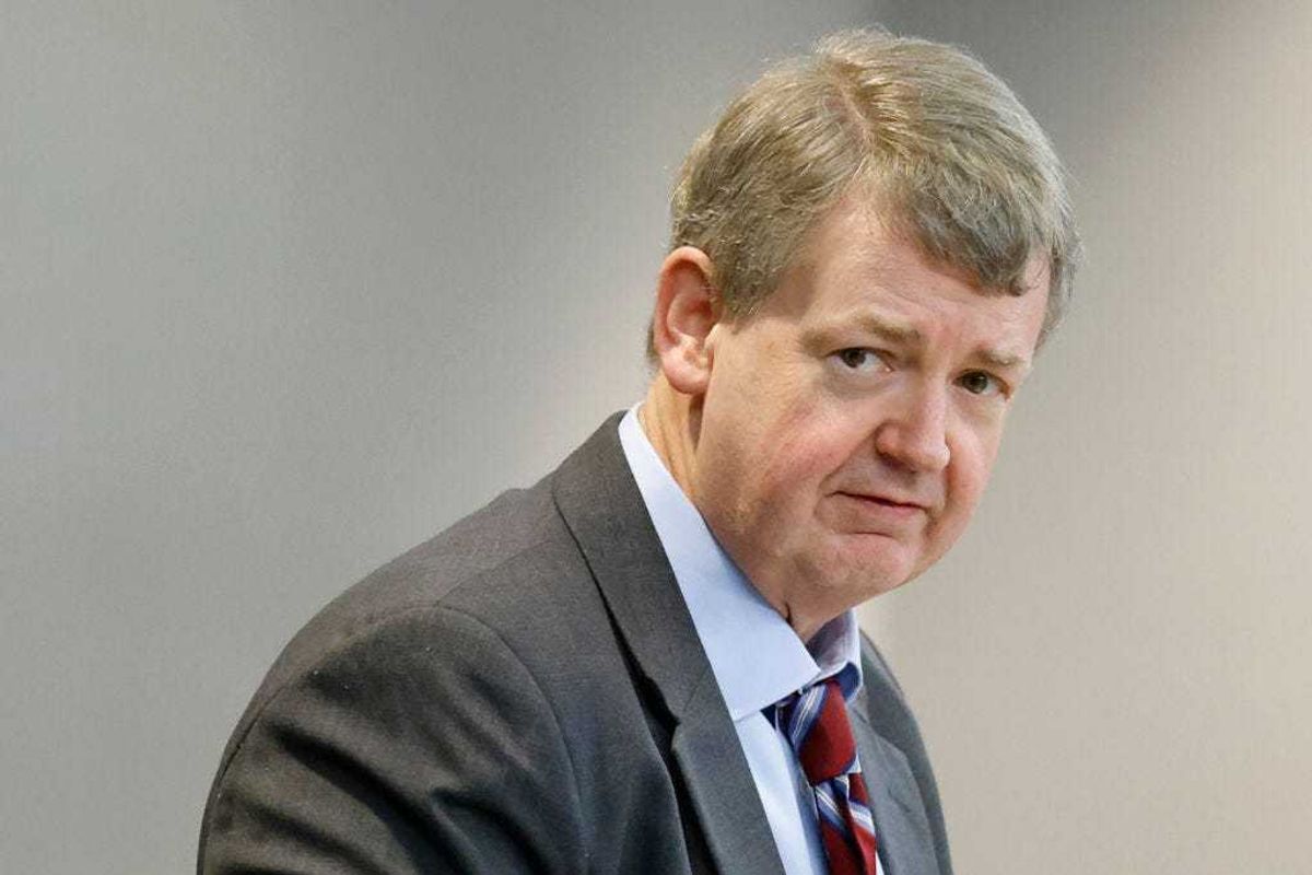 Defense attorney Kevin Gough speaks during jury selection in the trial of the men charged with killing Ahmaud Arbery at the Glynn County Superior Court, on October 27, 2021 in Brunswick, Georgia. Greg and Travis McMichael and their neighbor, William "Roddie" Bryan are charged with the February 2020 slaying of 25-year-old Ahmaud Arbery. (Photo by Octavio Jones-Pool/Getty Images)