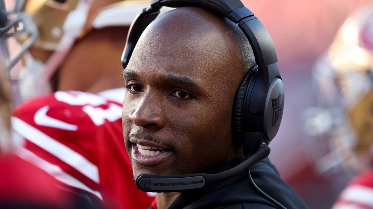 Defensive Coordinator DeMeco Ryans of the San Francisco 49ers looks on during the first half against the Dallas Cowboys in the NFC Divisional Playoff game at Levi's Stadium on January 22, 2023 in Santa Clara, California.
