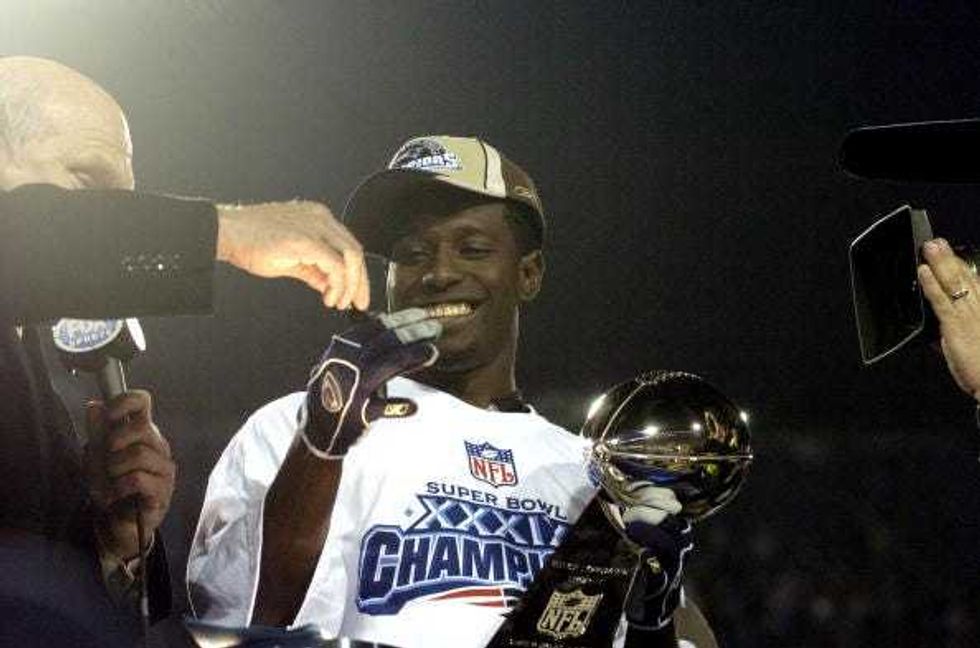 Deion Branch wins Super Bowl MVP for the Patriots.