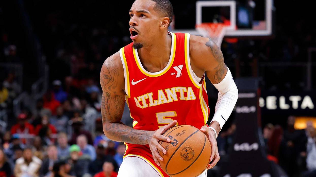 Dejounte Murray #5 of the Atlanta Hawks looks to shoot during the third quarter against the Oklahoma City Thunder at State Farm Arena