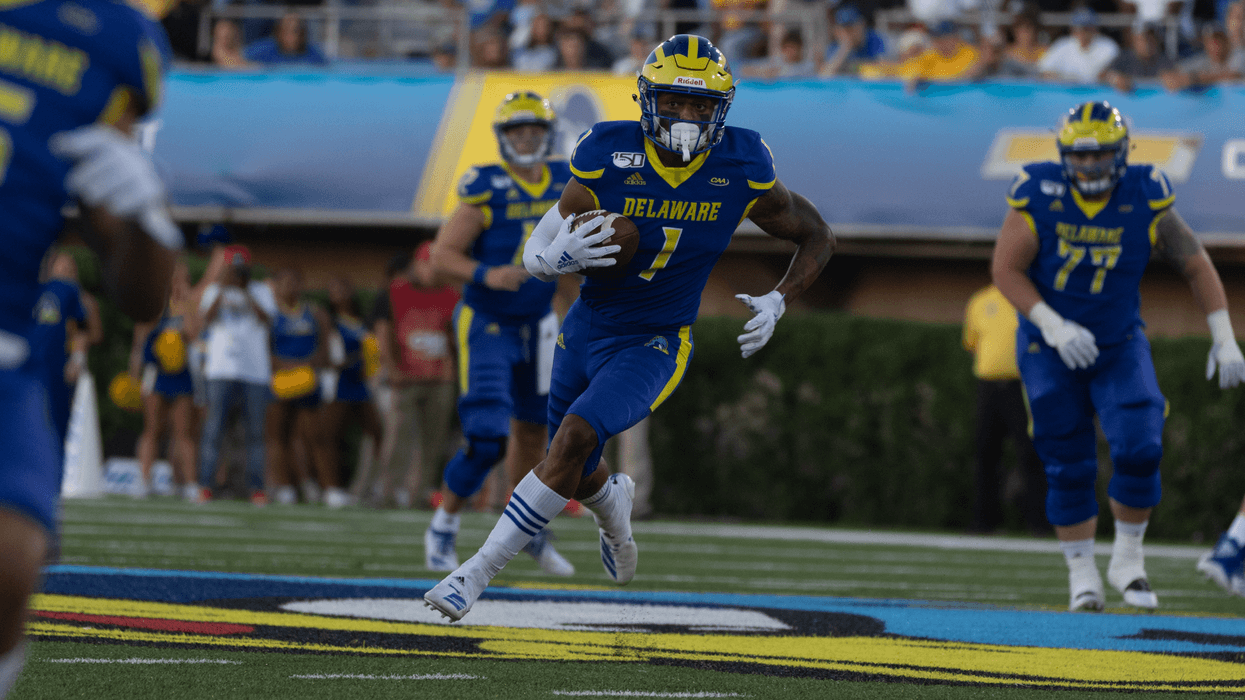 Delaware WR Thyrick Pitts had six catches including a touchdown in the season opening win over Delaware State.