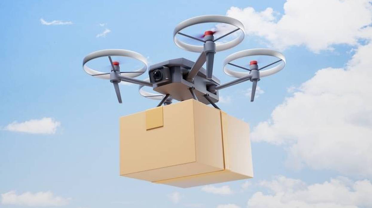 Delivery drone carrying a package