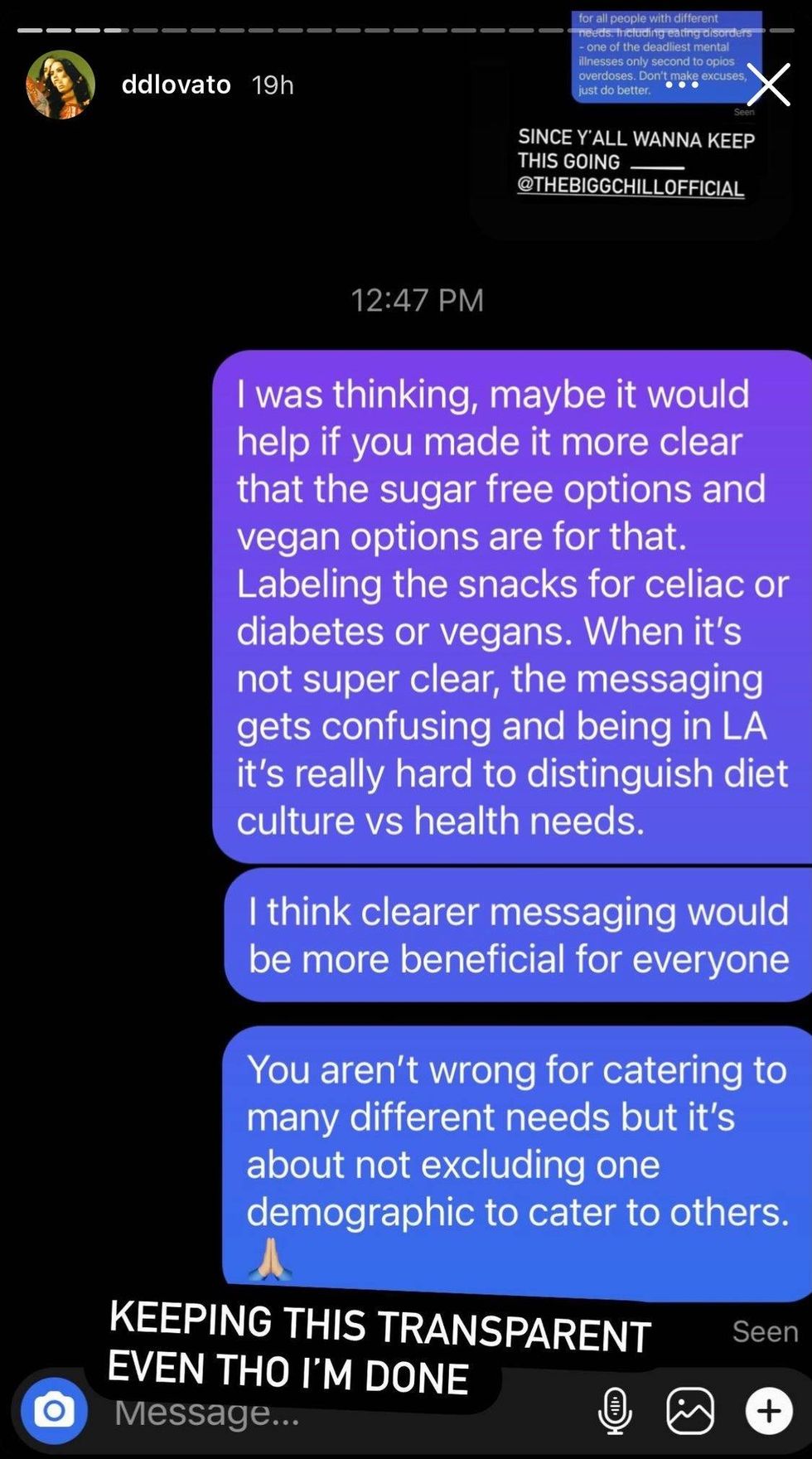 Demi Lovato IG story