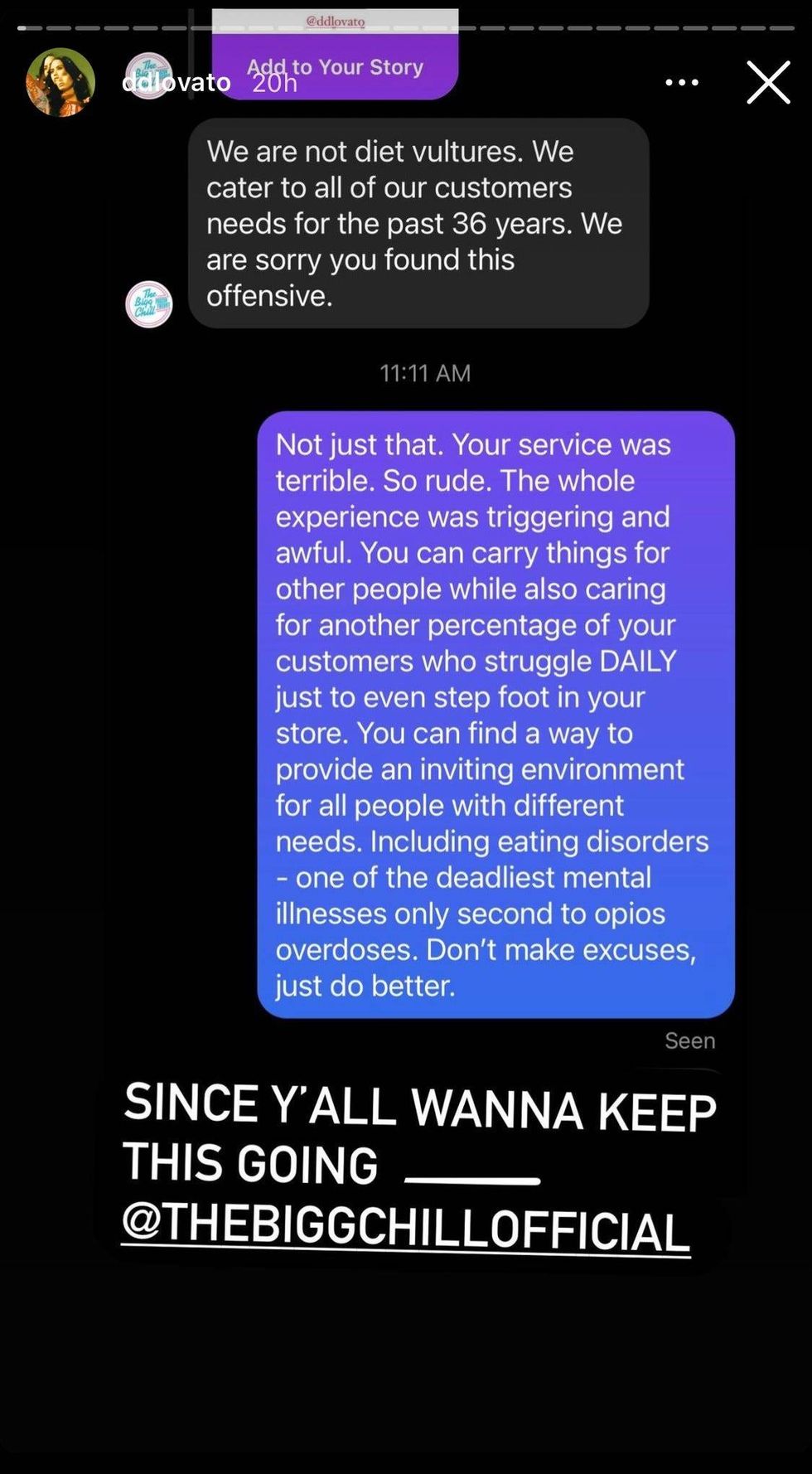 Demi Lovato IG story