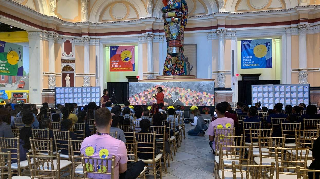 Democrat Cherelle Parker addresses a room full of grade-schoolers at the please Touch Museum.