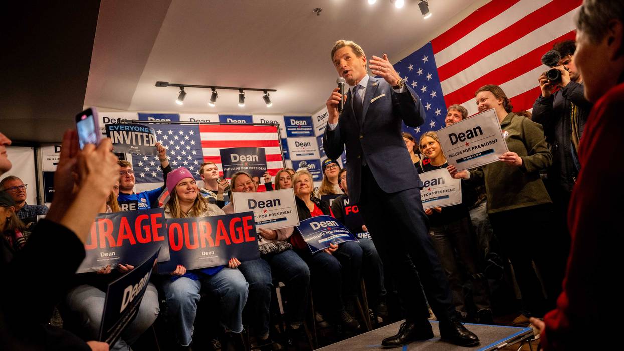 Democratic challenger U.S. Rep. Dean Phillips speaks to supporters during a campaign rally on January 22, 2024 in Manchester, New Hampshire. Phillips dropped out of the race in March, but was the only sitting Democrat to challenge President Biden's candidacy prior to the first presidential debate in June.