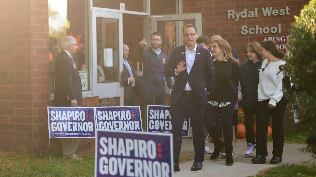 Democratic gubernatorial candidate Josh Shapiro departs after voting at the Rydal Elementary School West polling location on Nov. 8, 2022, in Rydal, Pennsylvania. Shapiro faces Republican gubernatorial candidate Doug Mastriano in the midterm general election.