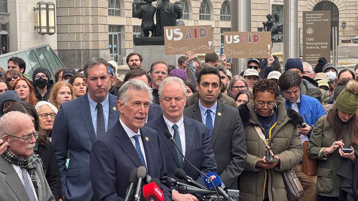 Democratic members of Congress hold a press conference on developments at the U.S. Agency for International Development (USAID).