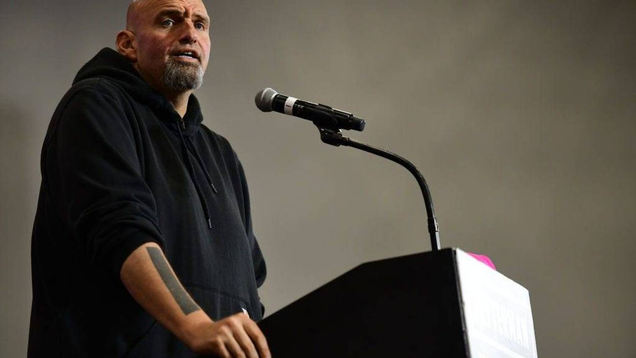 Democratic Pennsylvania Senate nominee John Fetterman holds a rally with U.S. Congresswomen Madeleine Dean and Mary Gay Scanlon on September 11, 2022 at Montgomery County Community College in Blue Bell, Pennsylvania.
