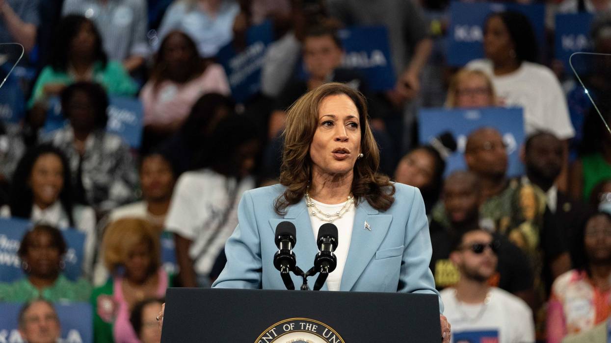 Democratic presidential candidate, U.S. Vice President Kamala Harris speaks at a campaign rally at the Georgia State Convocation Center on July 30, 2024.