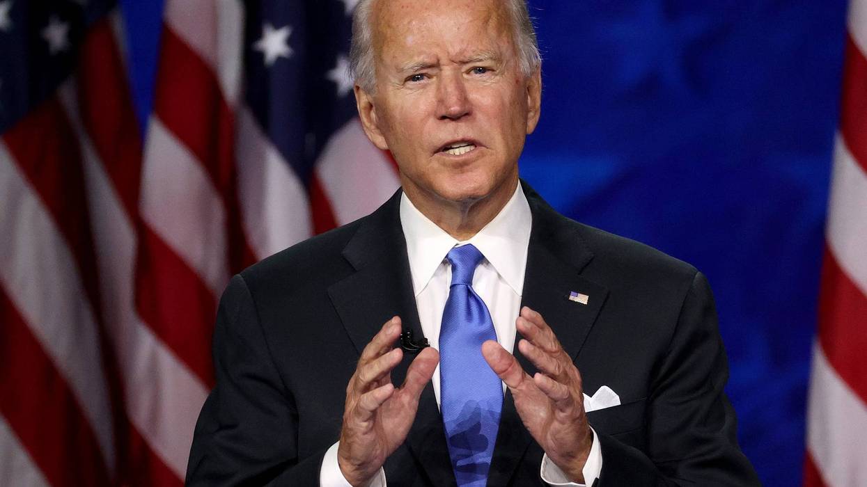 Democratic presidential nominee Joe Biden delivers his acceptance speech on the fourth night of the Democratic National Convention from the Chase Center on August 20, 2020 in Wilmington, Delaware.