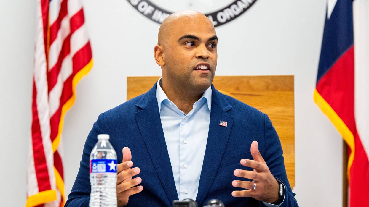 Democratic Senate candidate U.S. Rep. Colin Allred (D-TX) speaks to constituents during a roundtable discussion on Aug. 29, 2024, in Austin, Texas.