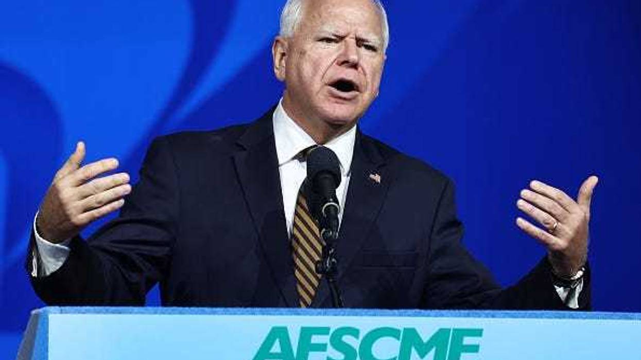 Democratic vice presidential candidate Minnesota Governor Tim Walz speaks at the 46th International Convention of the American Federation of State, County and Municipal Employees (AFSCME) at the Los Angeles Convention Center on August 13, 2024 in Los Angeles, California.