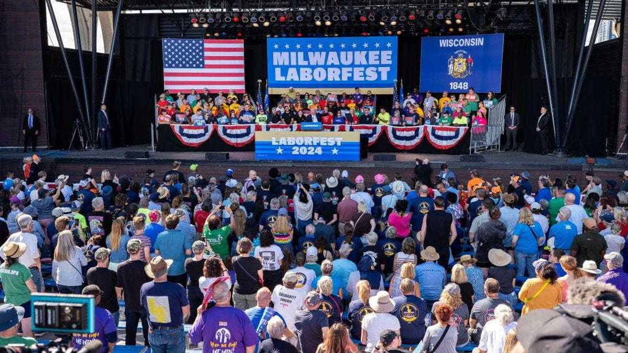 Democratic vice presidential nominee Minnesota Gov. Tim Walz speaks at Laborfest on September 2, 2024 in Milwaukee, Wisconsin. Vehicles in his motorcade were involved in an accident while heading from the airport to the rally, but Walz was unhurt.