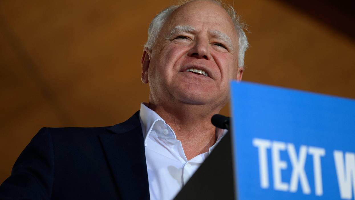 Democratic vice presidential nominee Minnesota Governor Tim Walz speaks to a gathered crowd of supporters during a campaign rally at the Highmark Amphitheater on September 5, 2024, in Erie, Pennsylvania.