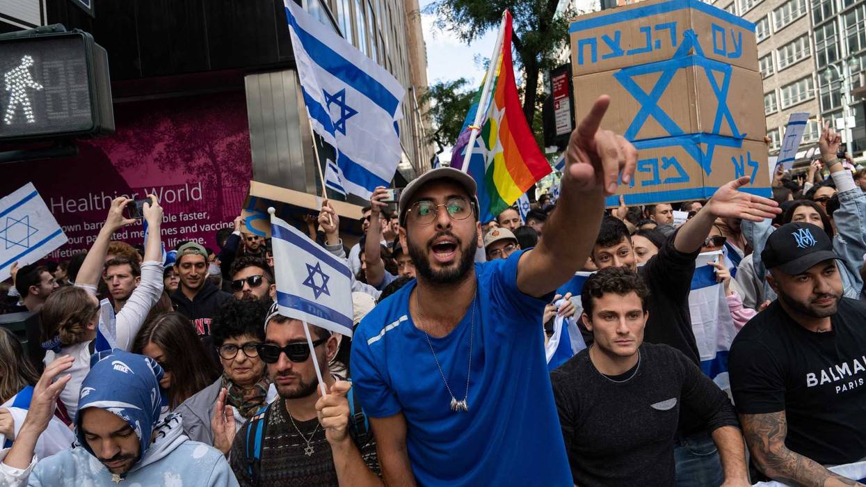 Demonstrators in supporter of Israel protest near the Consulate General of Israel in New York on October 9, 2023. Israel imposed a total siege on the Gaza Strip Monday and cut off the water supply as it kept bombing targets in the crowded Palestinian enclave in response to the Hamas surprise assault it has likened to the 9/11 attacks.